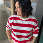 Red/White Striped Sweatshirt Top - Sweatshirt JODIFL