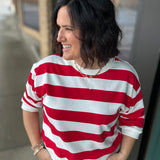 Red/White Striped Sweatshirt Top - Sweatshirt JODIFL