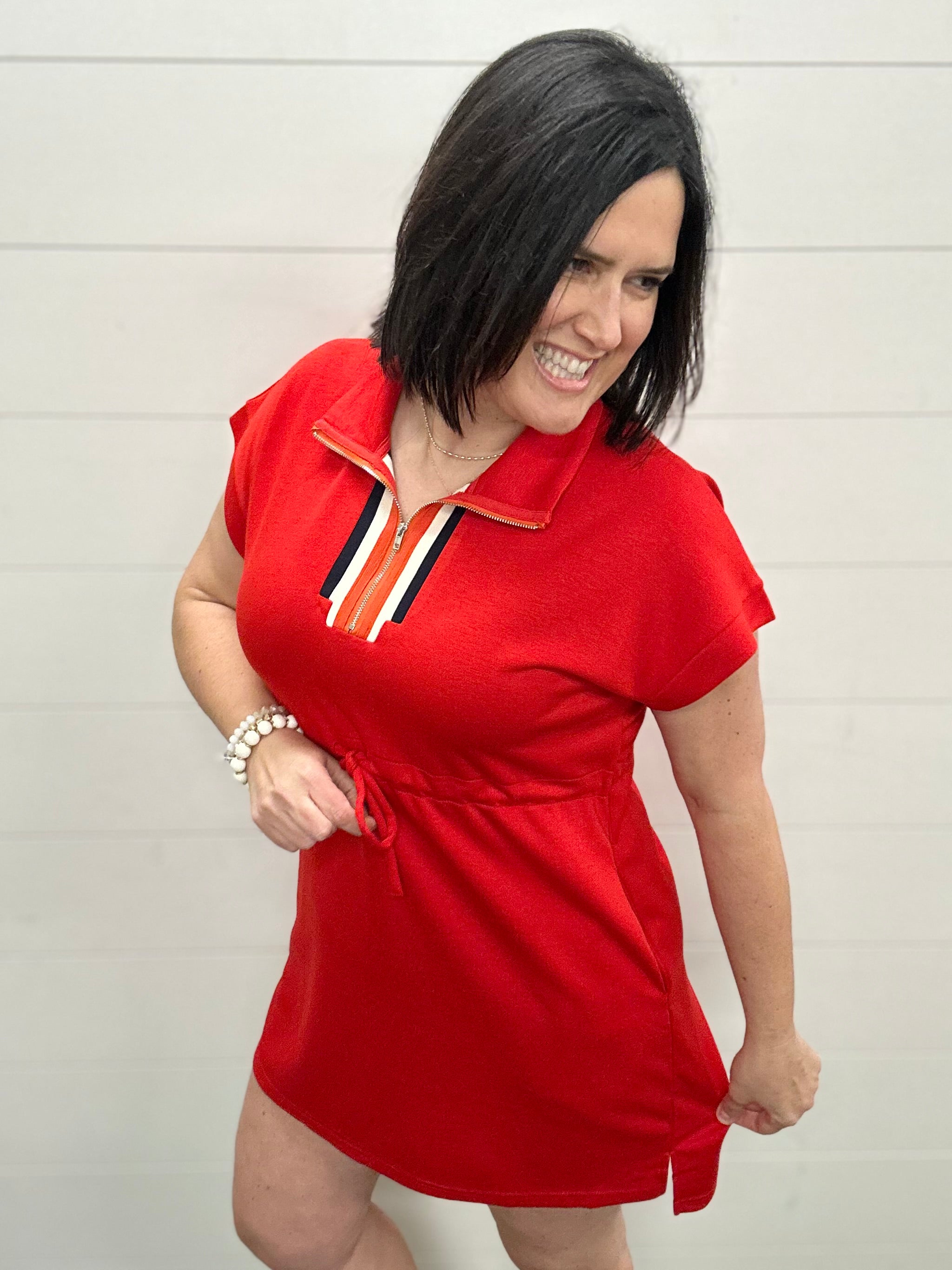 Red Quarter Zip Athletic Dress Dresses JODIFL