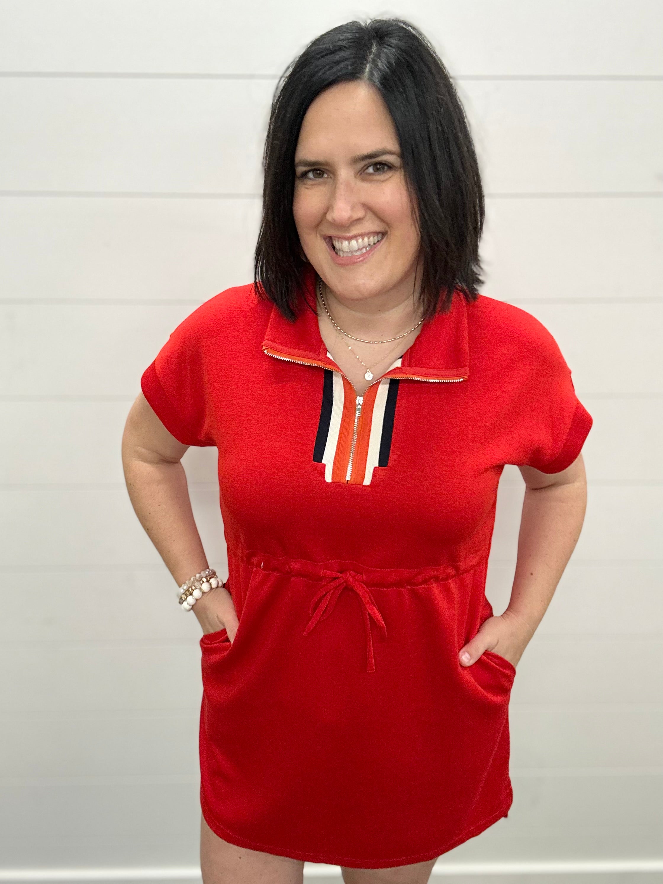 Red Quarter Zip Athletic Dress Dresses JODIFL