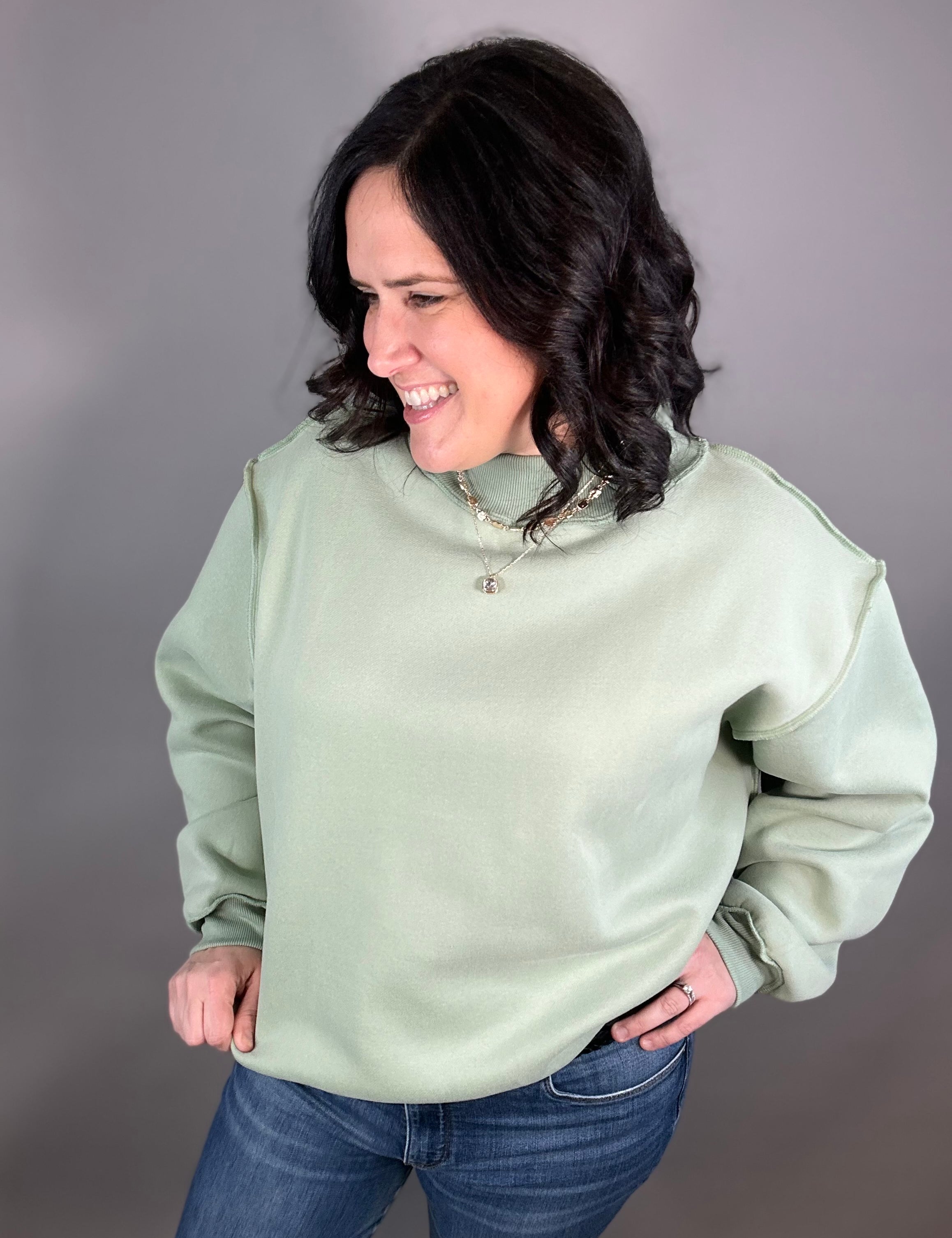Sage Reversible Mock Neck Top - Sweatshirt BUCKETLIST