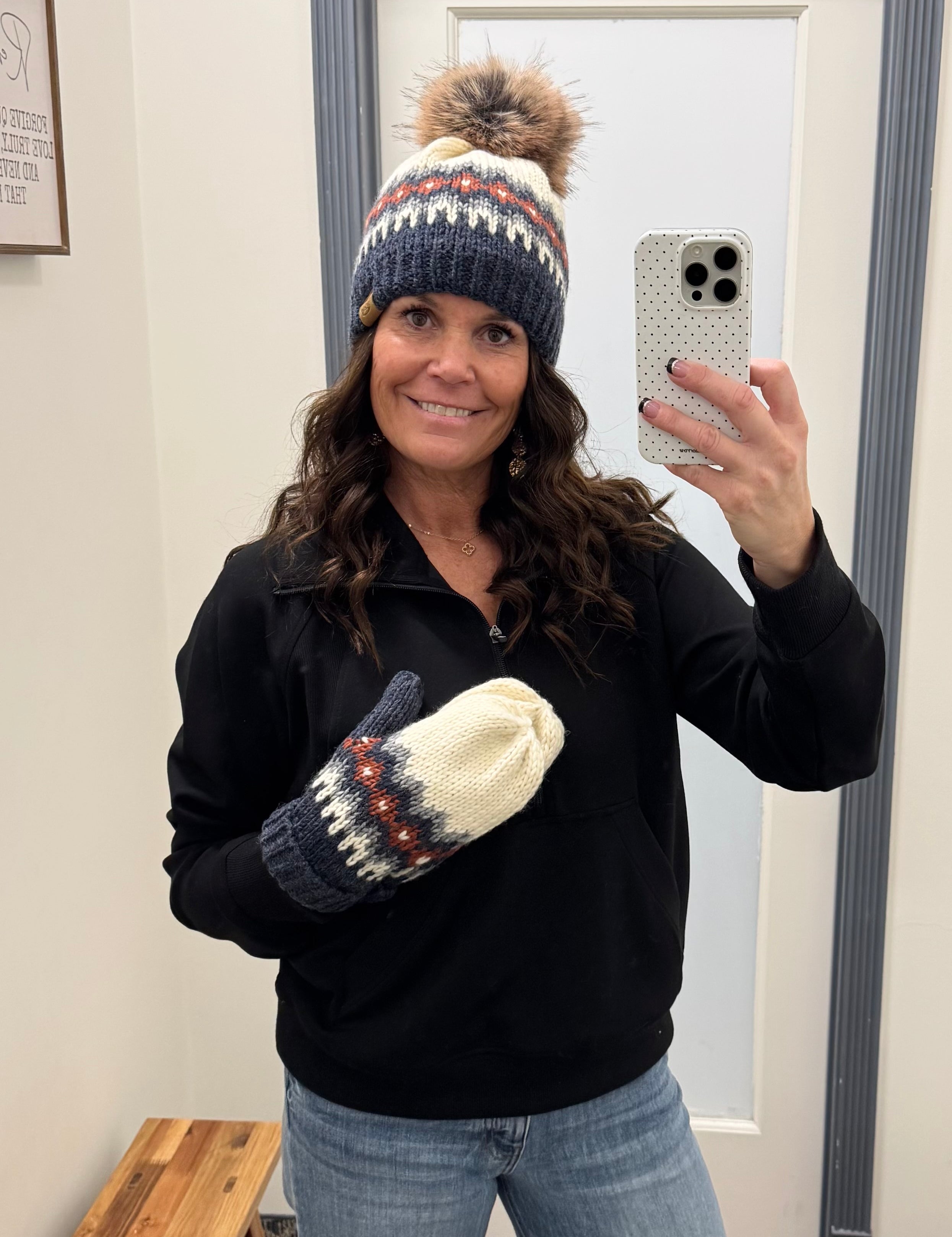 Cream, Blue, Red & Grey Mittens Accessories- Mittens PANACHE