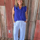 Royal Frill Split Neck Blouse Tops- Blouses STACCATO