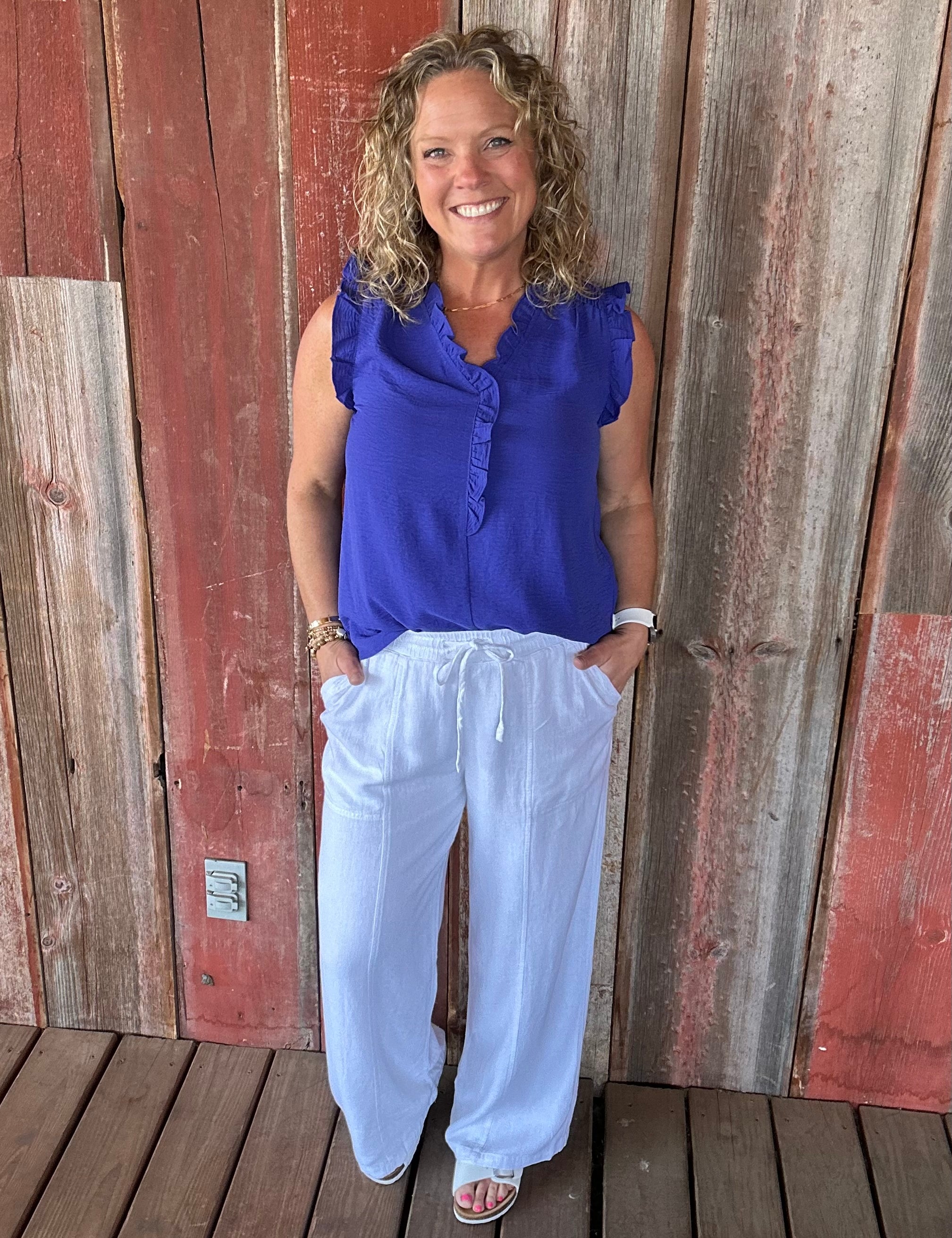 Royal Frill Split Neck Blouse Tops- Blouses STACCATO