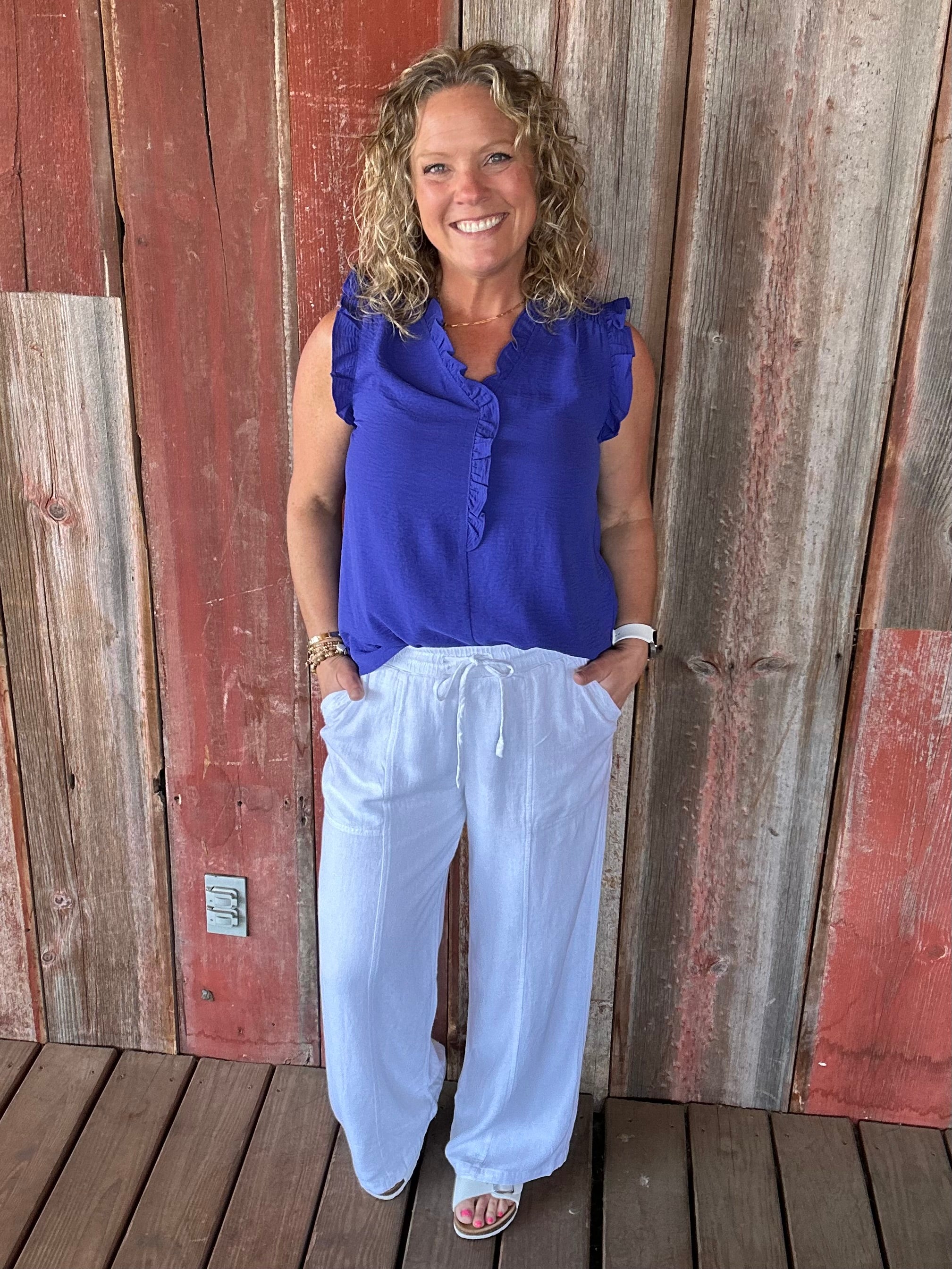 Royal Frill Split Neck Blouse Tops- Blouses STACCATO