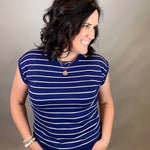 Navy Striped Short Sleeve Sweater Top - Sweater STACCATO