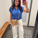 Royal Blue Zip Up Sweater Top - Sweater Mystree