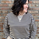 Brown/Navy Striped Pullover Top- Sweatshirt MIOU MUSE