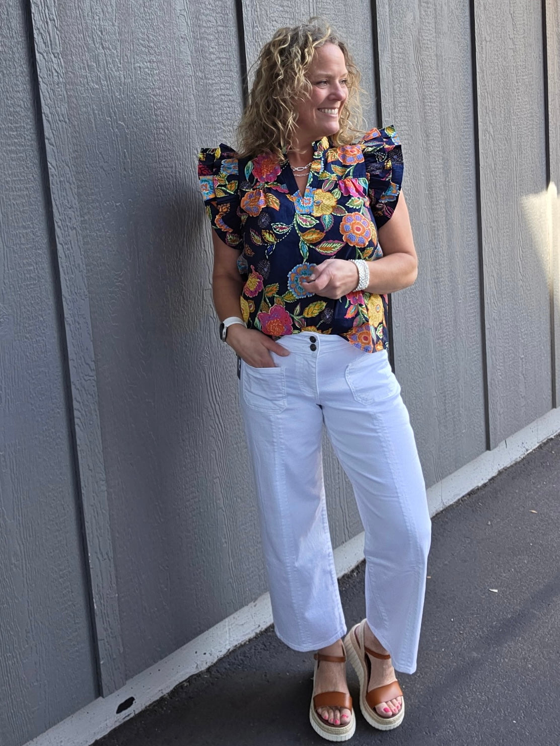 Ruffle Sleeve Floral Top Tops- Blouses THML