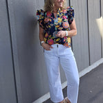Ruffle Sleeve Floral Top Tops- Blouses THML
