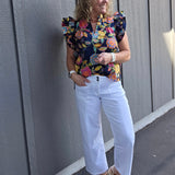 Ruffle Sleeve Floral Top Tops- Blouses THML