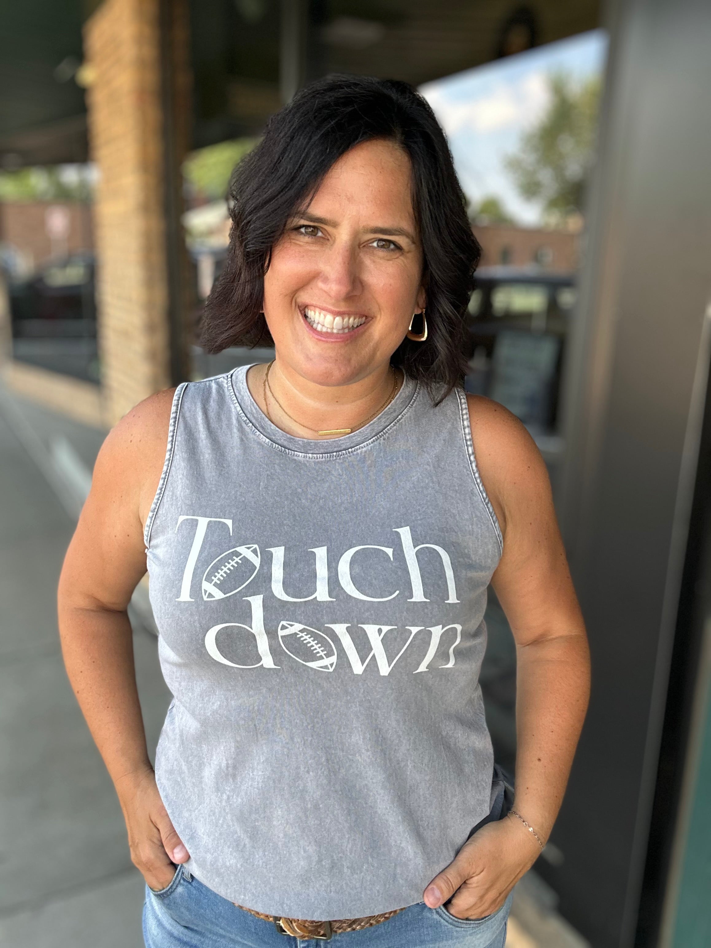 Grey Mineral Washed Touchdown Tank Top Tops- Tanks HRT and LUV