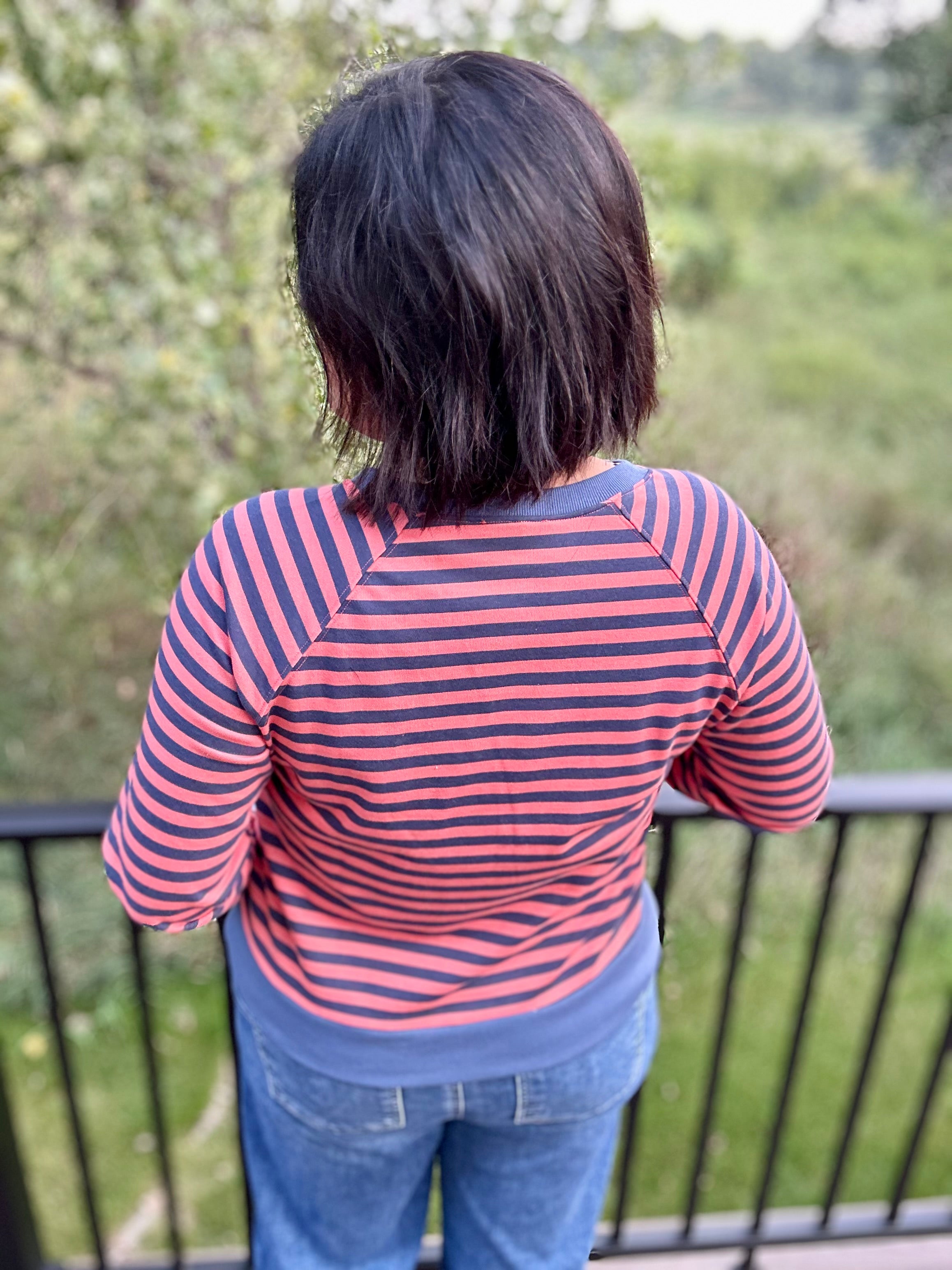 Washed Coral & Denim Stripe Raglan Top Top - Sweatshirt STACCATO