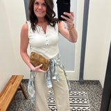 White Denning Henley Tank Tops- Tanks FLAG AND ANTHEM