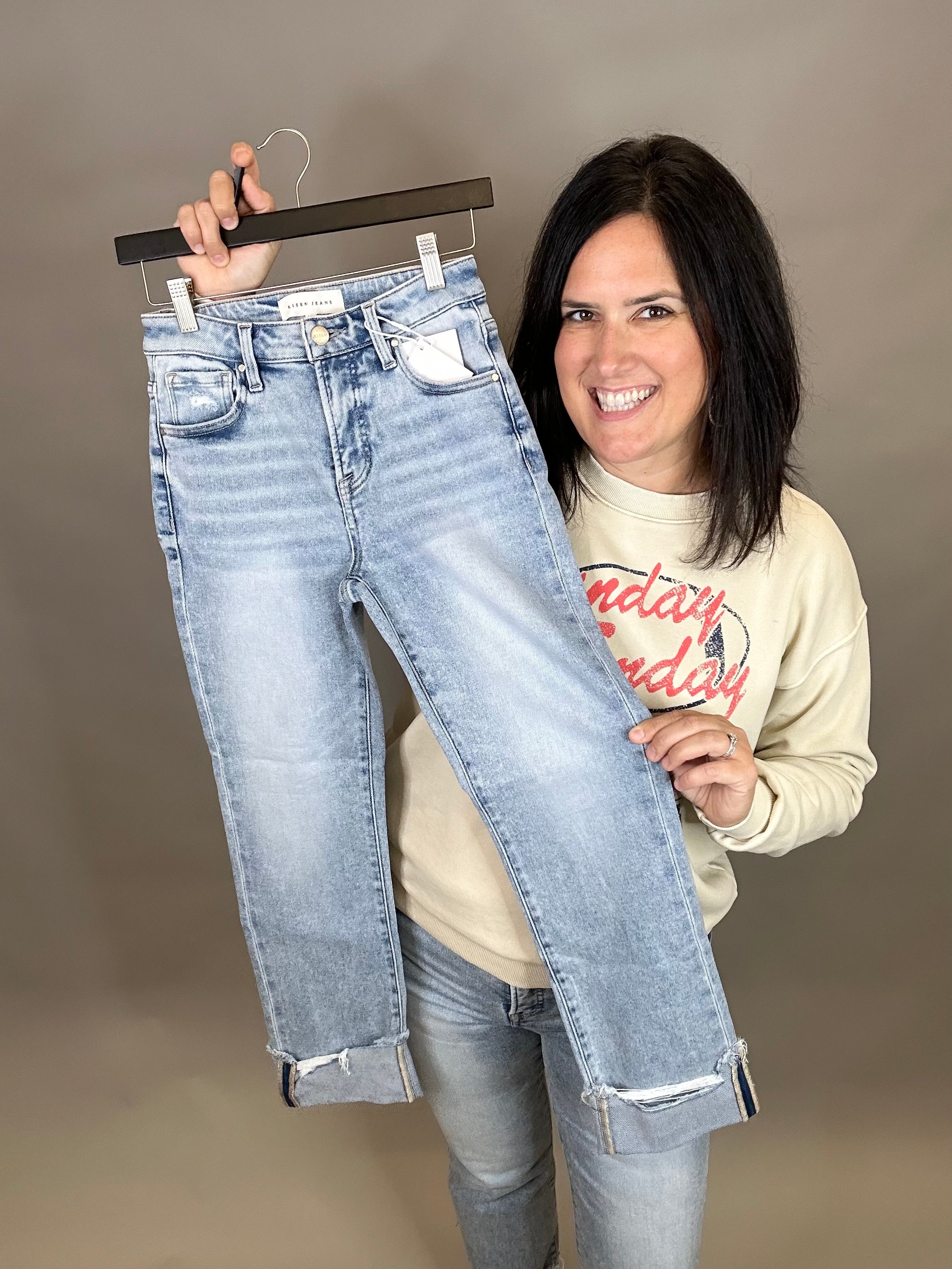 Light Straight Crop Cuffed Jeans Bottom- Pants RISEN