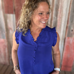 Royal Frill Split Neck Blouse Tops- Blouses STACCATO
