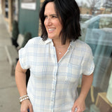 Blue & White Leetonia Dolman Short Sleeve Top Tops - Button Ups FLAG AND ANTHEM