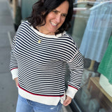 Navy/White Boat Neck Sweater Top - Sweater HEM & THREAD