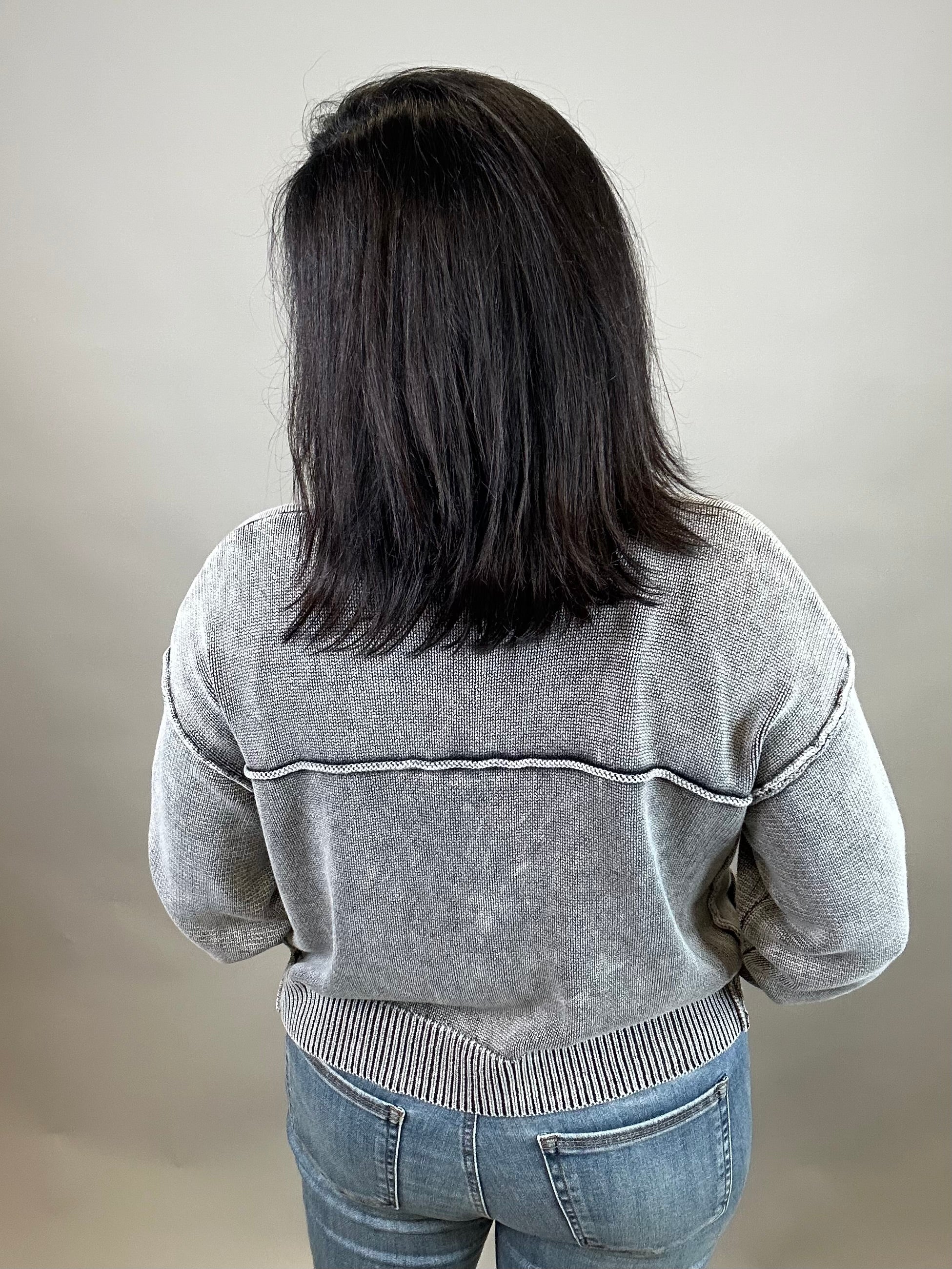 Washed Black Button Front Cardigan Tops- Cardigans EE:SOME