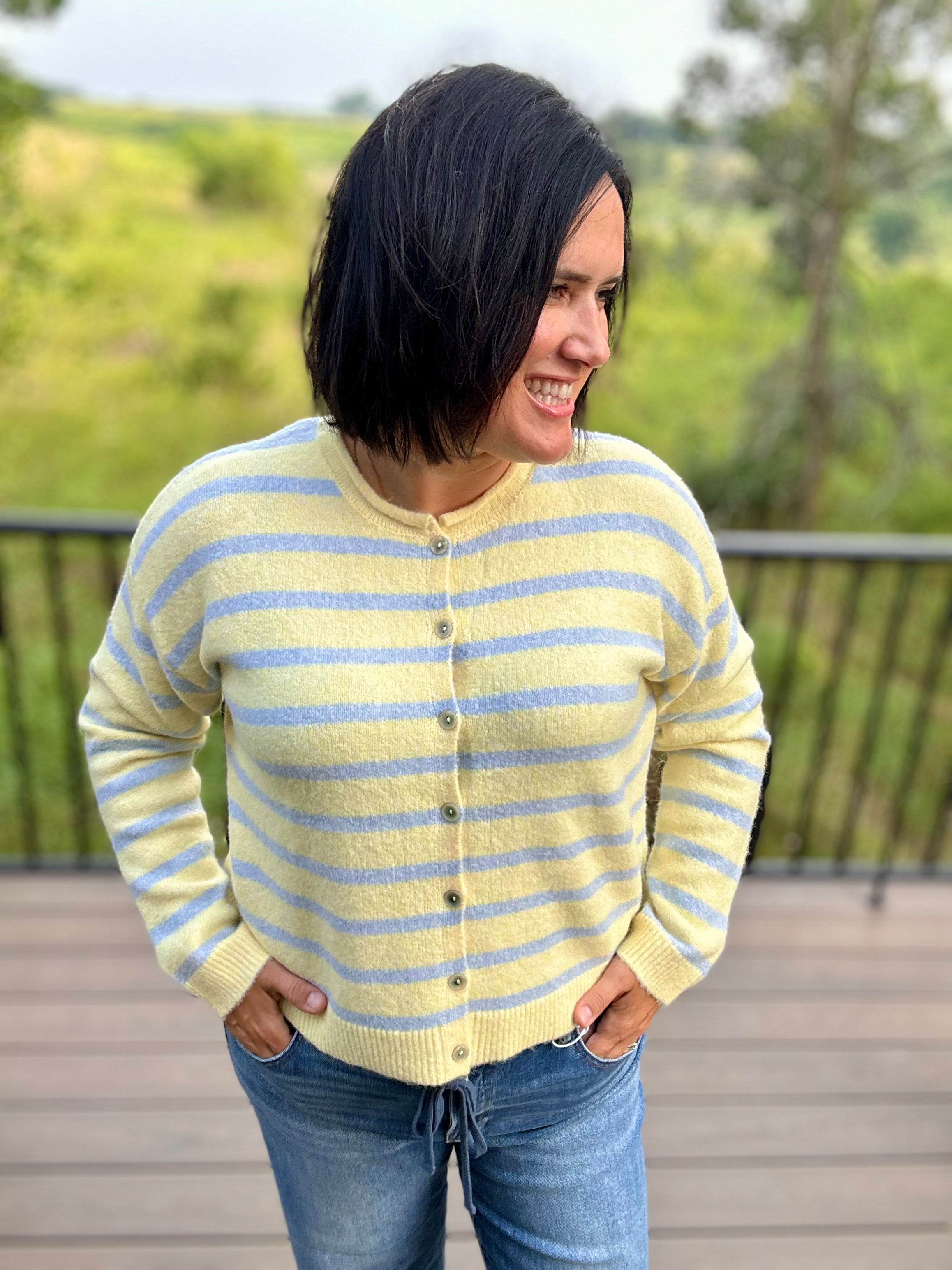 Daisy Sky Striped Cardigan Sweater Tops- Cardigans WISHLIST