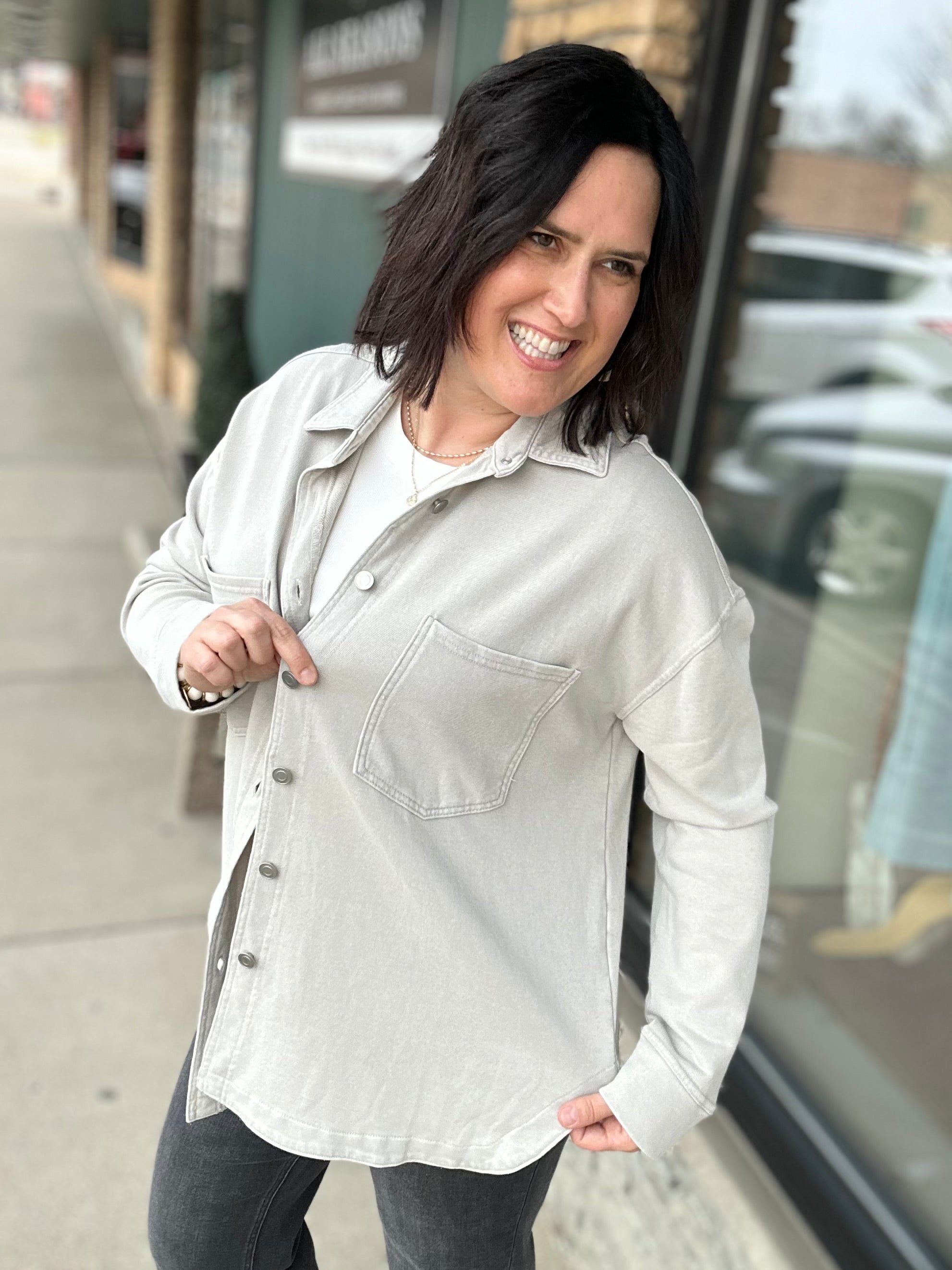 Grey Washed Soft Button Up Outerwear- Jackets PANACHE