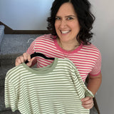 Pink Striped Half Sleeve Sweater Top - Sweater STACCATO