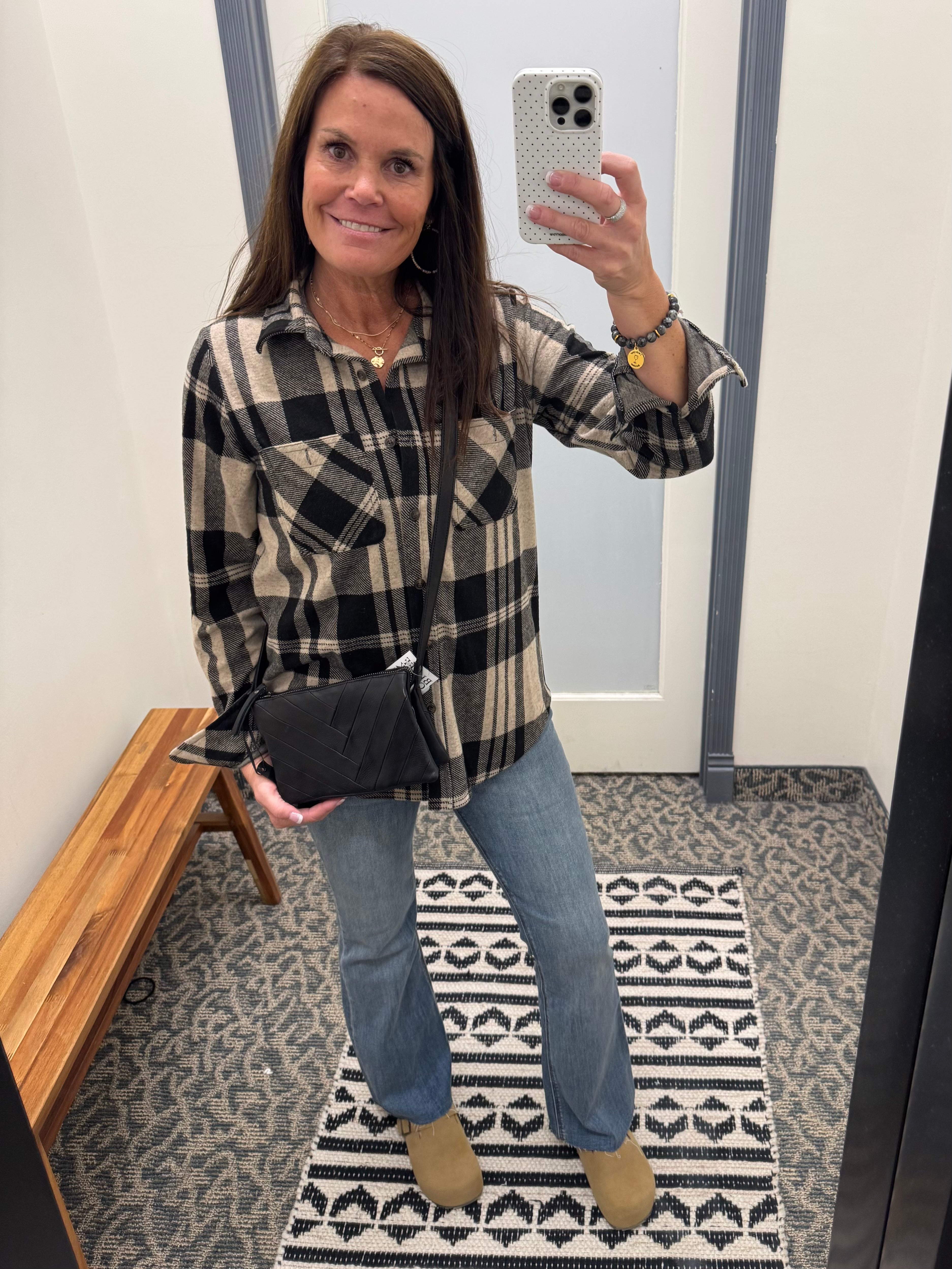 Tan & Black Plaid Button Up Tops - Button Ups PANACHE