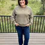 Army Green Mixed Waffle Knit Top Top - Sweatshirt TRES BIEN