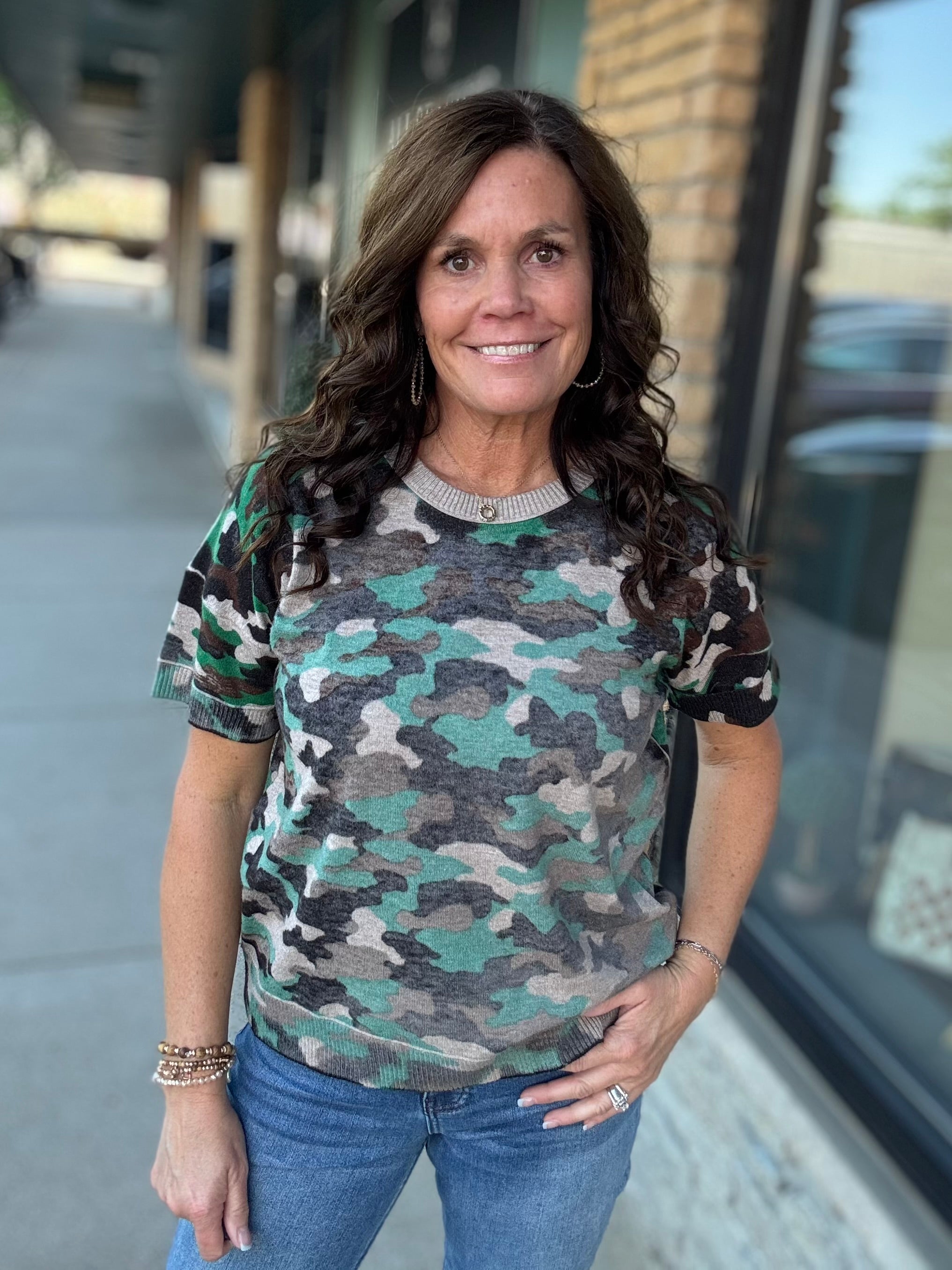 Camo Short Sleeve Sweater Top - Sweater FATE by LFD