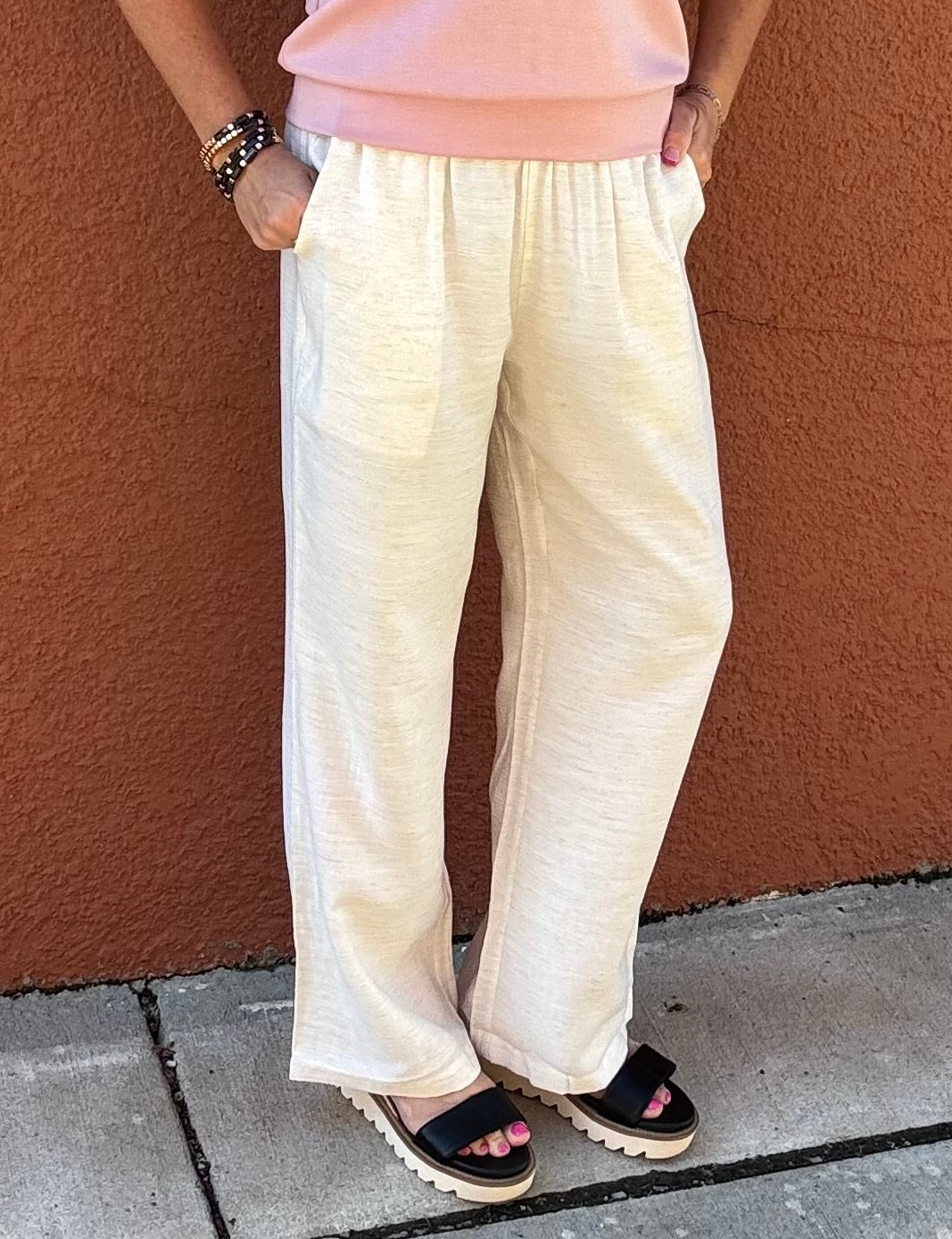 Natural Linen Elastic Waist Pants Bottoms - Pants DOE & RAE