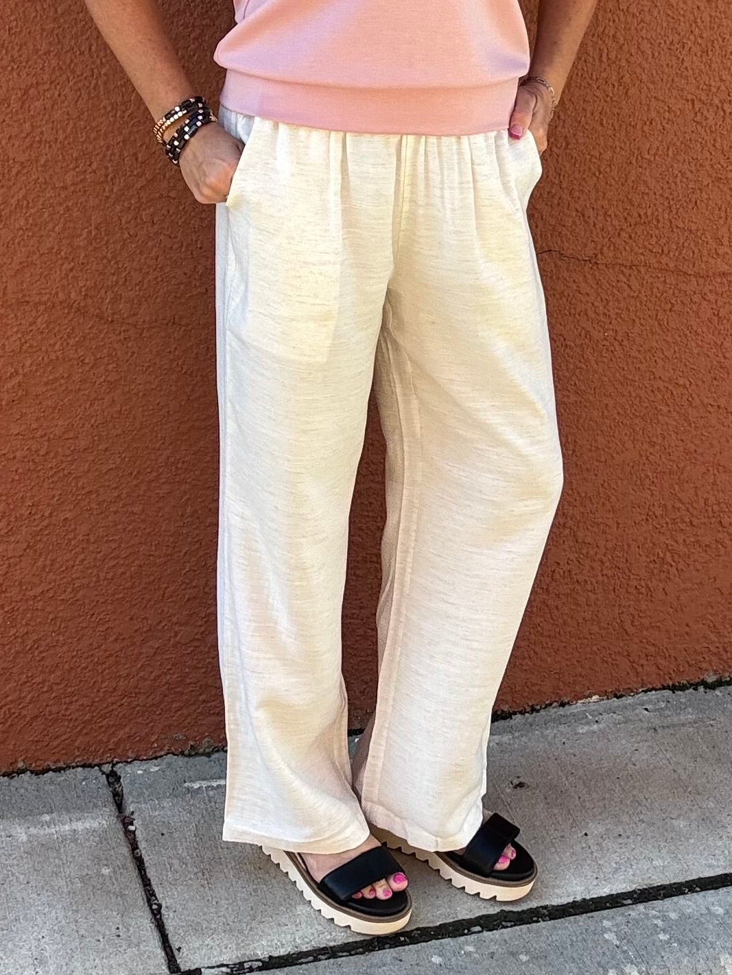 Natural Linen Elastic Waist Pants Bottoms - Pants DOE & RAE
