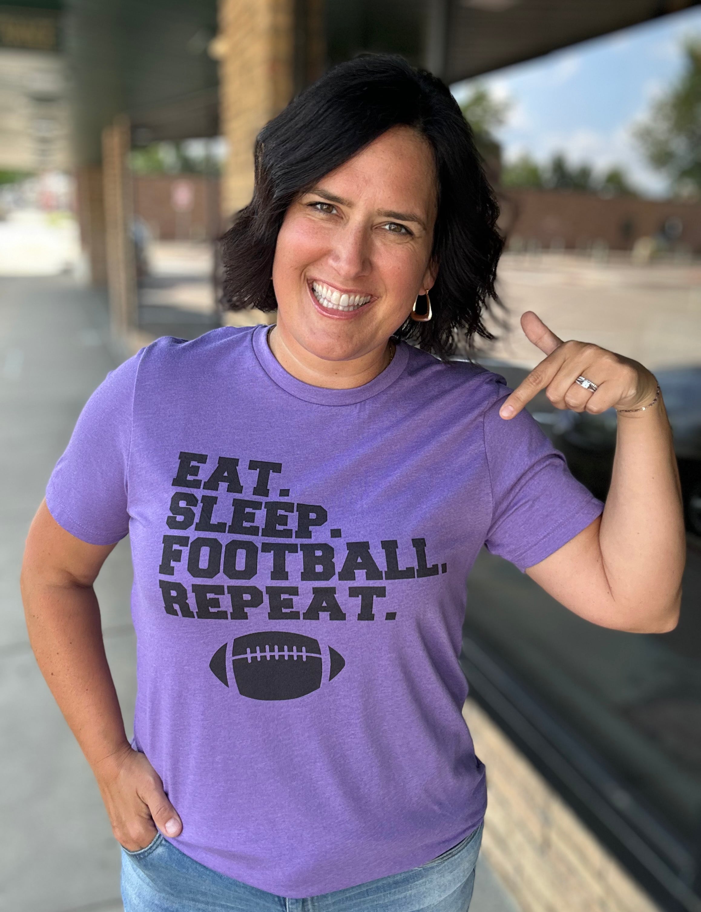 Purple Eat Sleep Football Repeat Top - Tee Limeberry Designs