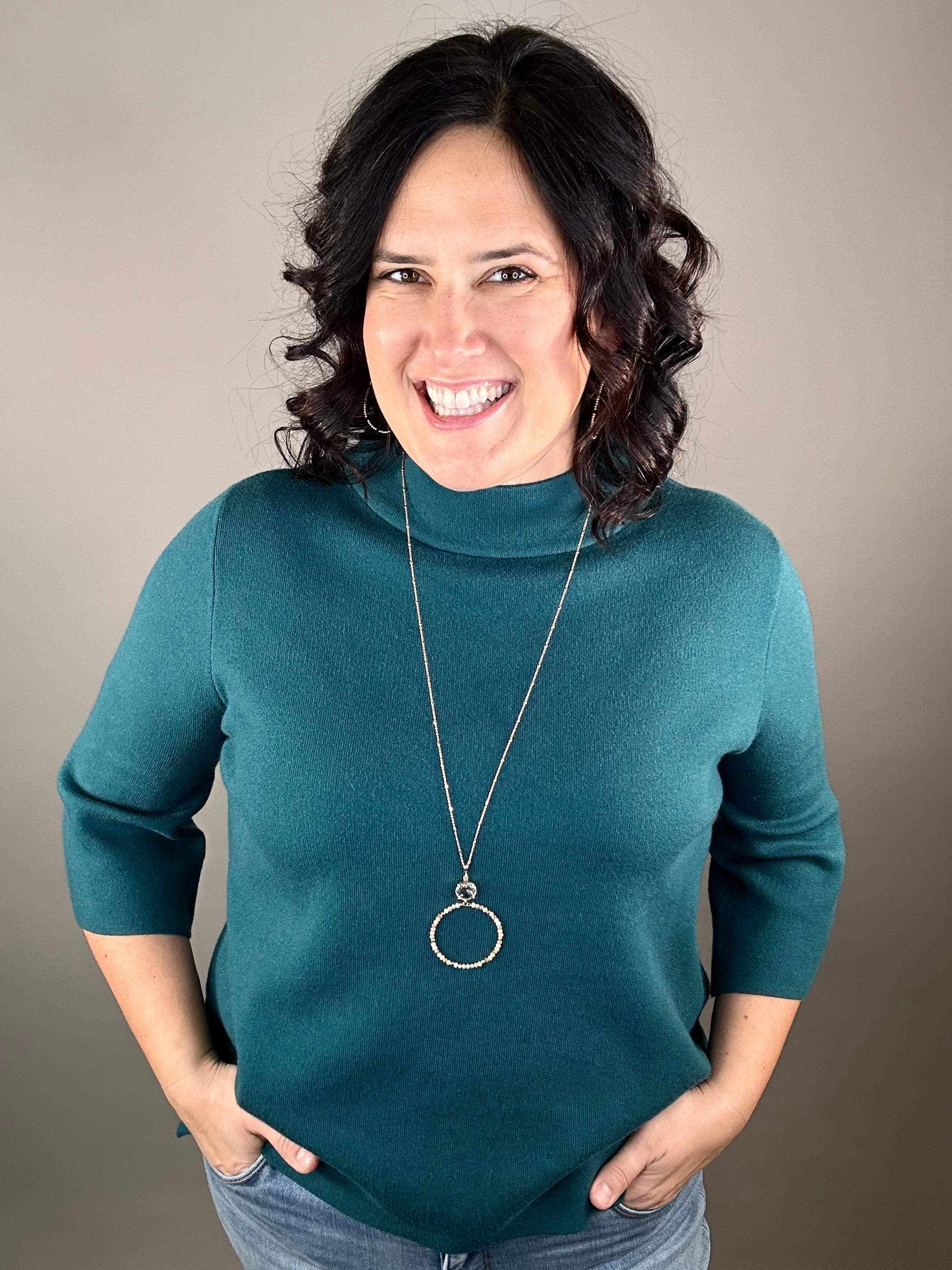 Teal Green Mock Neck Sweater Top - Sweater FATE by LFD