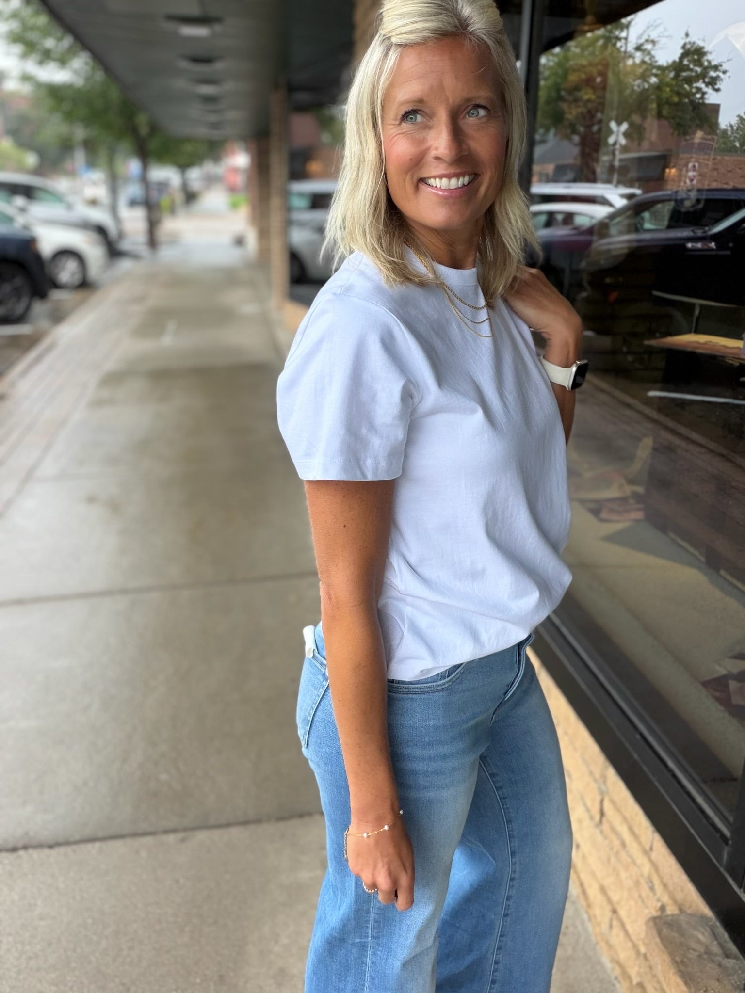 White Cotton Crew Neck Tee Top - Tee RD Style