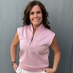 Pink Collared Half Zip Sleeveless Top Tops- Blouses STAR DROP