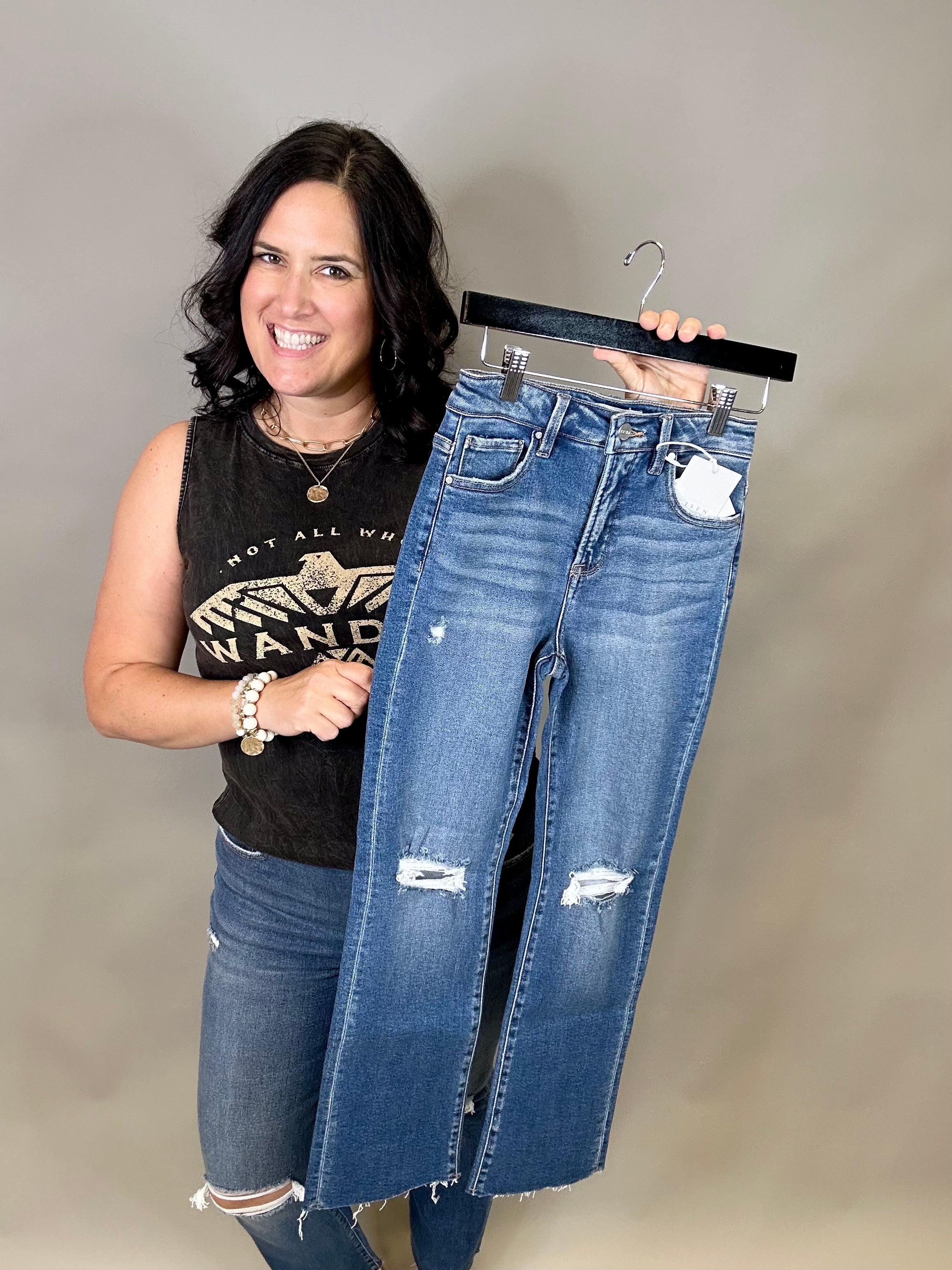 Dark Crop Straight Jeans Bottom- Pants RISEN