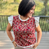 Contrast Burgundy Floral Knit Top