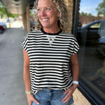 Black & Cream Stripe Crew Neck Top Top - Tee WISHLIST