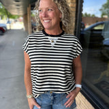 Black & Cream Stripe Crew Neck Top Top - Tee WISHLIST