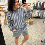 Denim Cloudy Knit Stripe Sweatshirt Top- Sweatshirt TRES BIEN