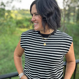 Black and White Cloudy Knit Stripe Sleeveless Top