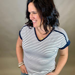 Ivory/Black Navy Terry Striped Top Top - Tee STACCATO
