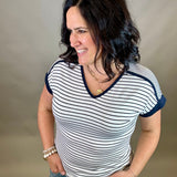 Ivory/Black Navy Terry Striped Top Top - Tee STACCATO