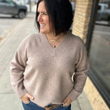 Mocha V-Neck Basic Sweater Top - Sweater HEM & THREAD