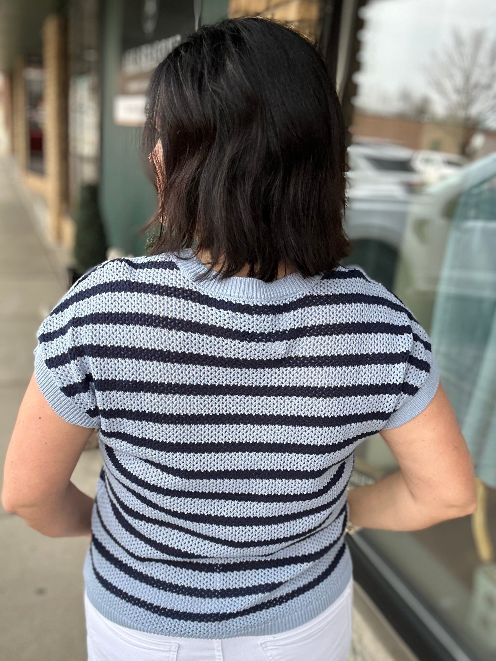 Blue Ashley Striped Sweater Top - Sweater FLAG AND ANTHEM