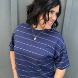 Navy Striped Crew Neck Top Top - Tee RAE MODE