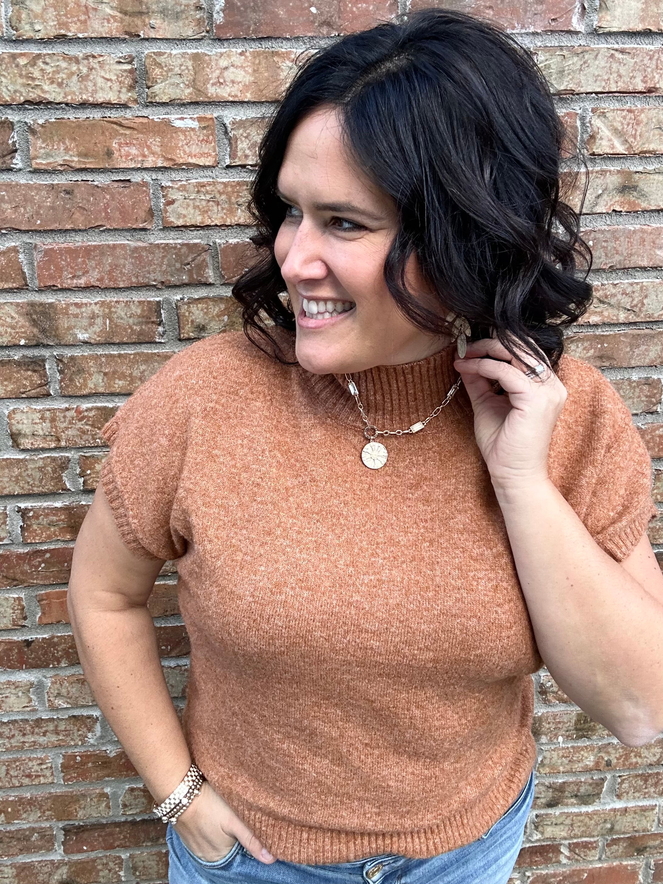 Camel Mock Neck Sweater Vest Top - Sweater STACCATO