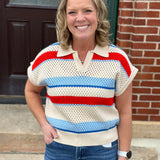 Striped Short Sleeve Knit Top