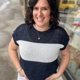 Midnight Open Knit Cap Sleeve Sweater