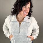 Heather Grey Plush 1/2 Zip Sweatshirt Top- Sweatshirts FLAG AND ANTHEM